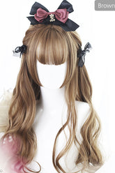 Brauner Air-Pony, Hime-Schnitt, langes lockiges Haar, süße Lolita-Perücke